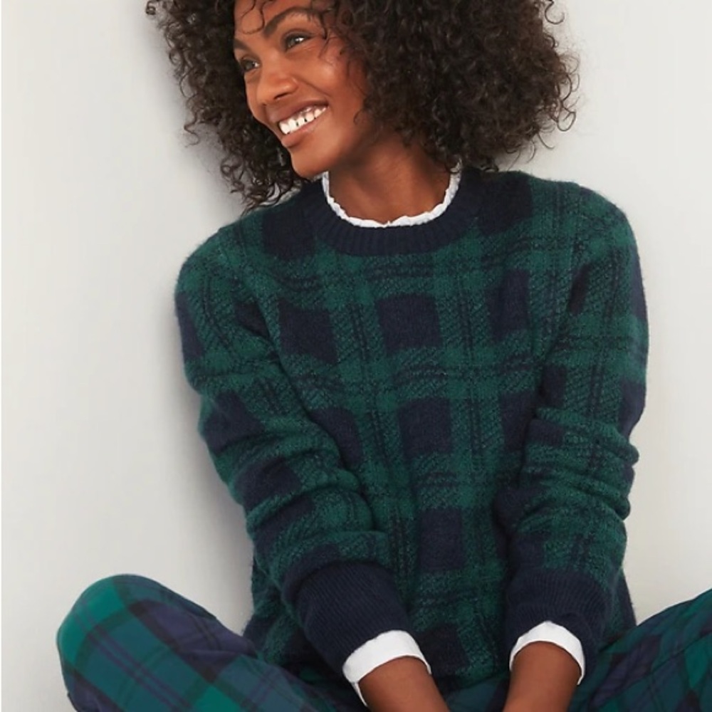 Old Navy | M | Green Crew Neck Plaid Sweater